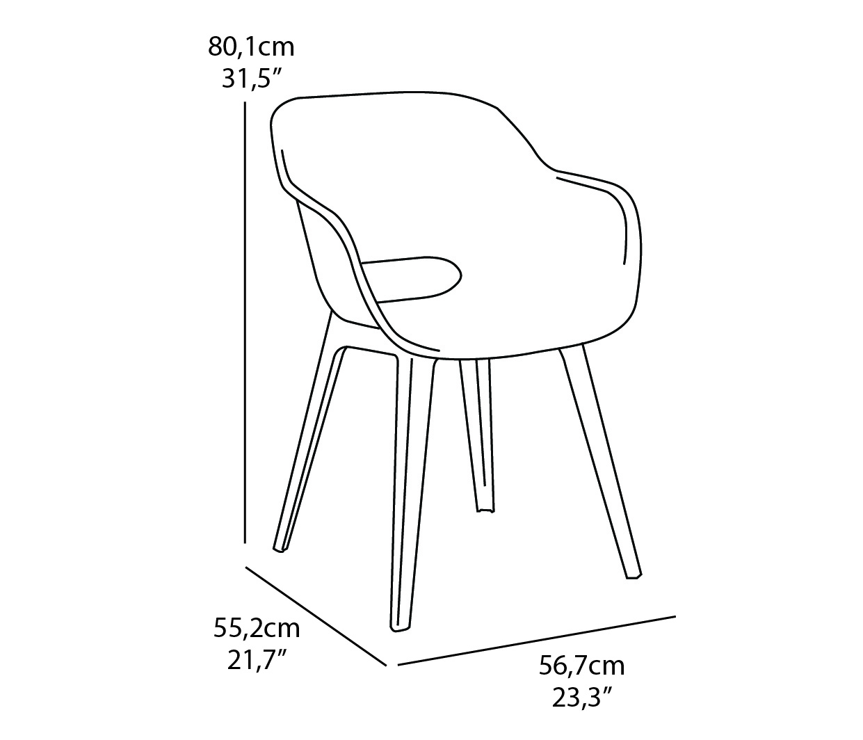 Allibert Akola Stuhl, Gartenstuhl - Dimension, Abmessungen: H 80 cm x L 57 cm x B 55 cm