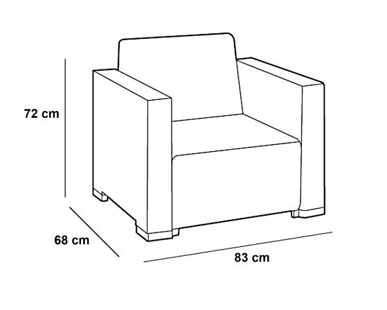 Allibert California Sessel anthrazit - Dimension, Abmessungen: H 72 cm x L 83 cm x B 68 cm