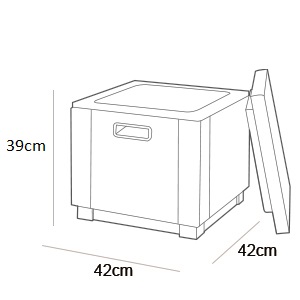 Allibert Hocker Cube anthrazit, mit Stauraum - Dimension, Abmessungen: H 39 cm x B 42 cm x L 42 cm