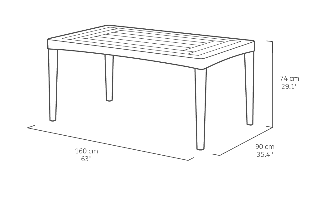 Allibert Girona Tisch, Gartentisch - Dimension, Abmessungen: H 74 cm x L 160 cm x B 90 cm