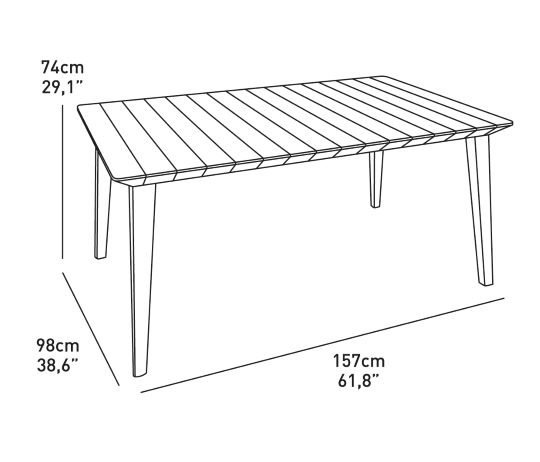 Allibert Lima Tisch, gartentisch - Dimension, Abmessungen: H 74 cm x L 157 cm x B 98 cm