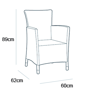 Allibert Miami Stuhl, Sessel, Dining Sessel, Dining Stuhl, Gartenstuhl- Dimension, Abmessungen: H 89 cm x L 60 cm x B 62 cm