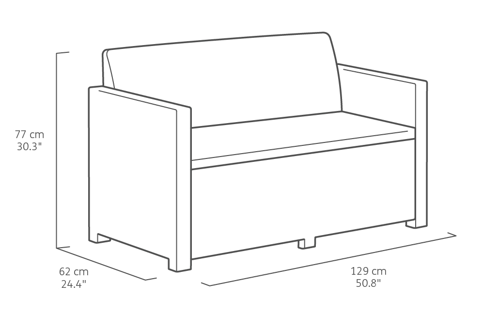 Allibert Monaco 2-Sitzer, Sofa, Gartenmöbel - Dimension, Abmessungen: H 77 cm x L 129 cm x B 63 cm