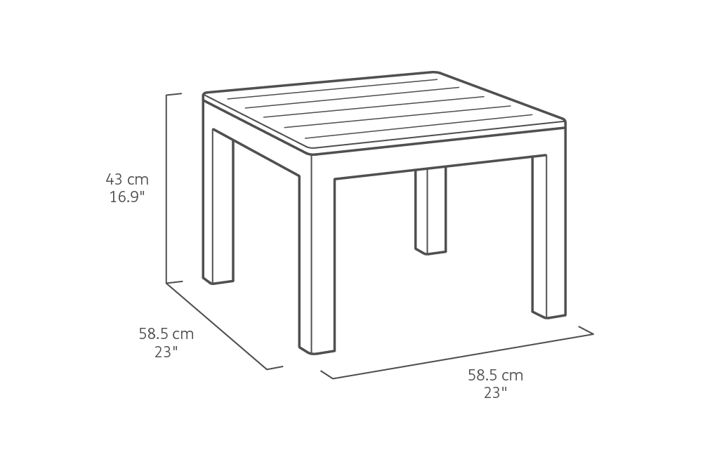 Allibert Orlando Tisch, Tisch, Gartenmöbel - Dimension, Abmessungen: H 43 cm x L 59 cm x B 59 cm