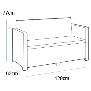 Allibert Victoria 2-Sitzer, Sofa, Gartenmöbel - Dimension, Abmessungen: H 77 cm x L 129 cm x B 63 cm