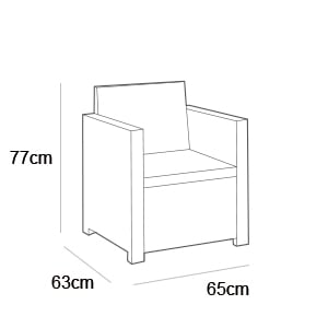 Allibert Victoria Sessel, Gartensessel, Gartenmöbel - Dimension, Abmessungen: H 77 cm x L 65 cm x B 63 cm