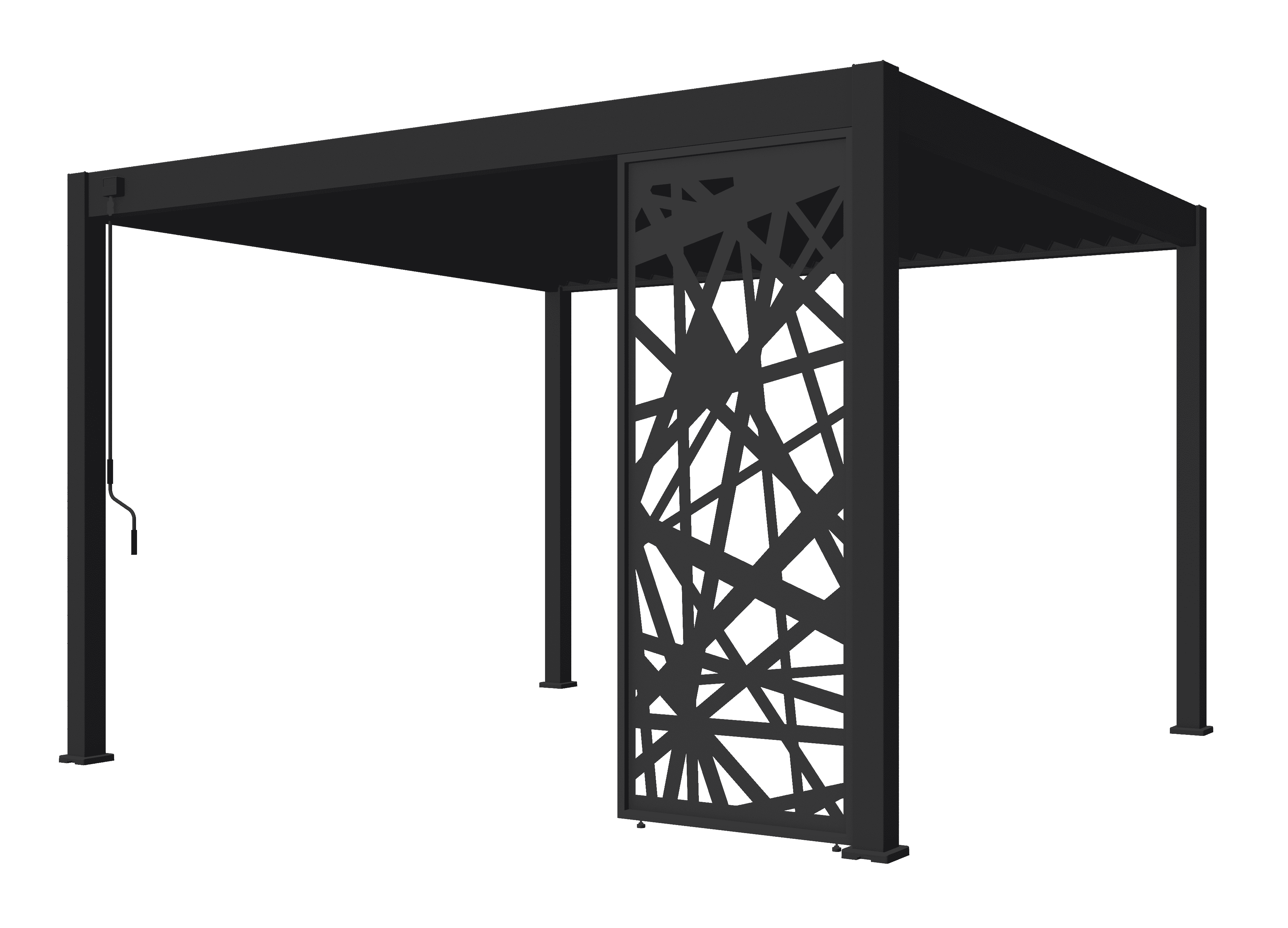 Weide Lamellenwand abstrakt Design Alu-Pavillon, Pergola, Sichtschutz, Sonnenschutz, aus Alu.