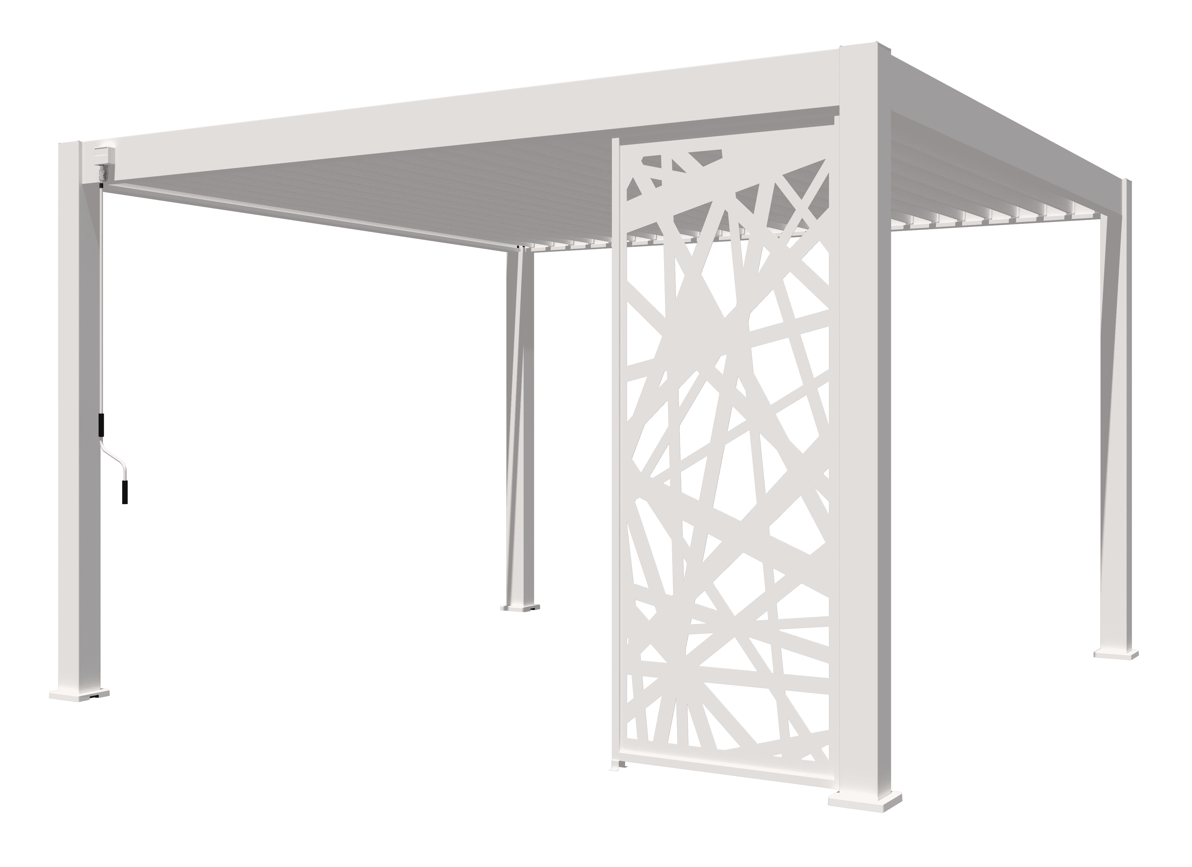 Weide Lamellenwand abstrakt Design Alu-Pavillon, Pergola, Sichtschutz, Sonnenschutz, aus Alu.