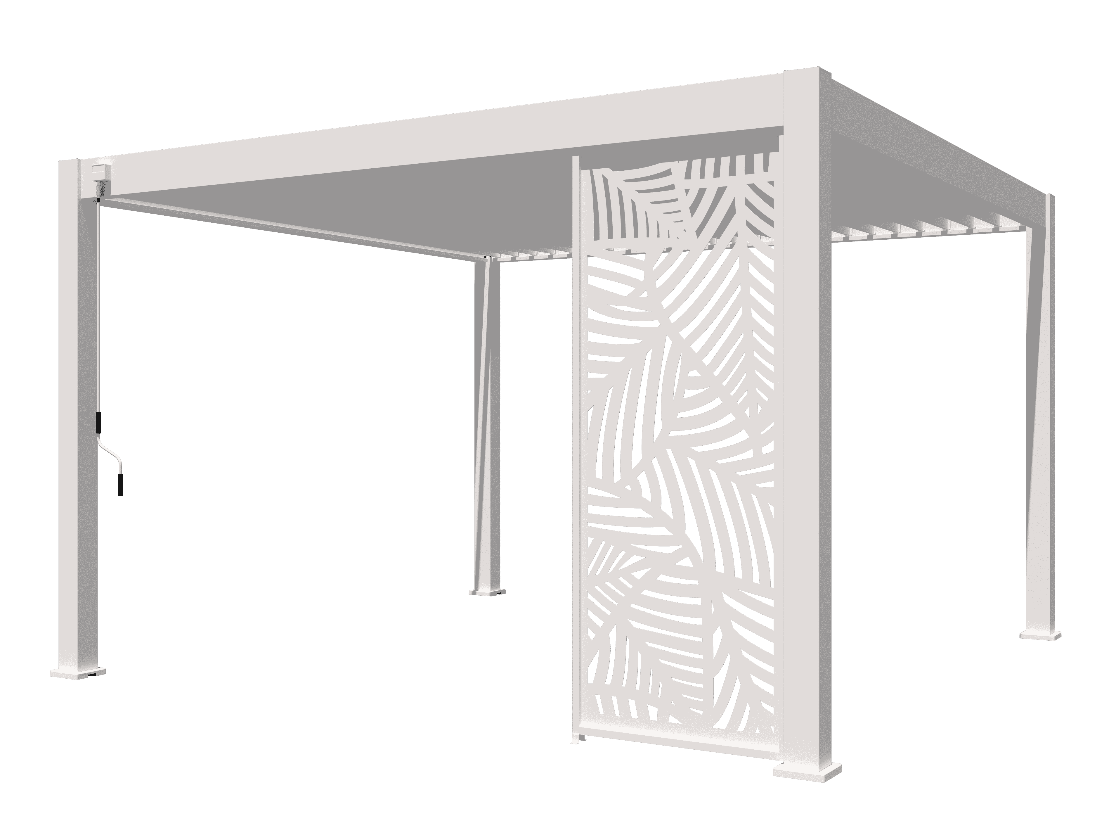 Weide Lamellenwand Blatt Jungel Design Alu-Pavillon, Pergola, Sichtschutz, Sonnenschutz, aus Alu.