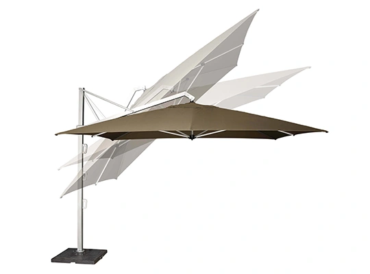 Funktionsdarstellung Rückwärtsneigung und Drehbarkeit beim T1 Sonnenschirm