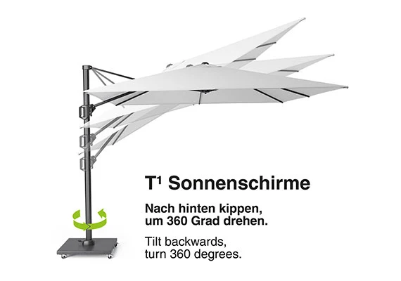 T¹ Neigung – Rückwärts kippbar und drehbar T¹ Neigung: Rückwärtsneigung und 360 Grad Drehung