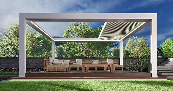 Weide Infinity Pergola mit geöffnetem Cabrio-Dach