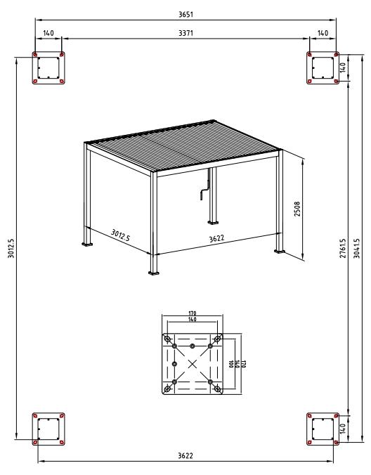 Maße 3 x 3,6 Meter - Höhe 250 cm