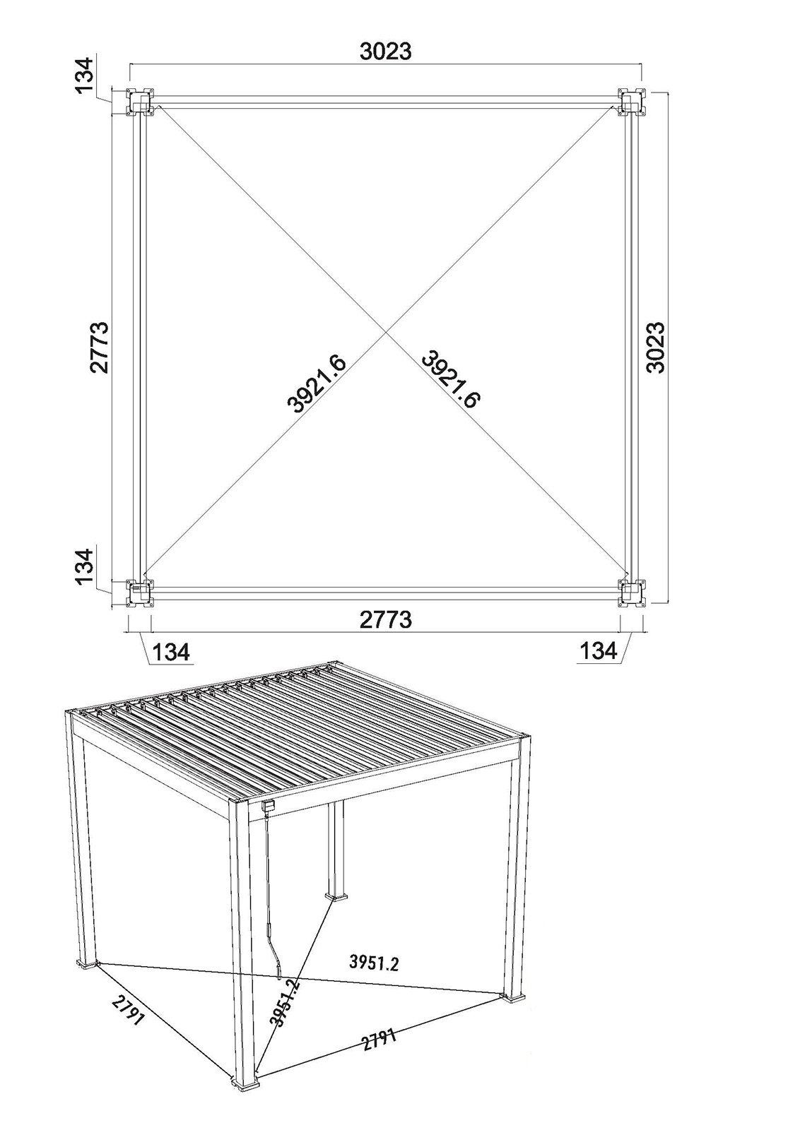 Maße 3 x 3 Meter - Höhe 255 cm