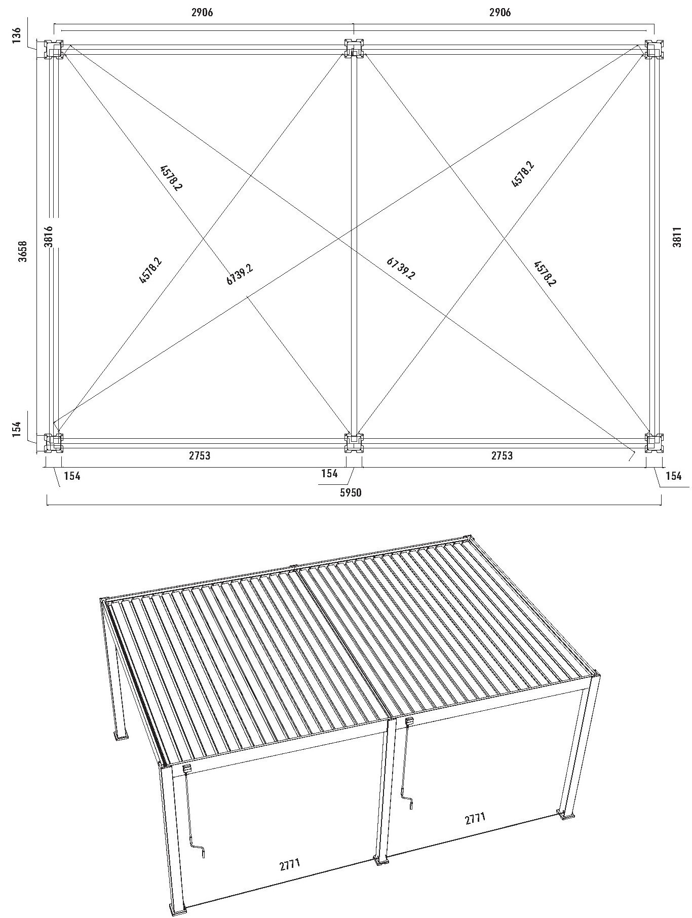 Maße 4 x 6 M Pavillon, Höhe 255 cm, Weide Pergola