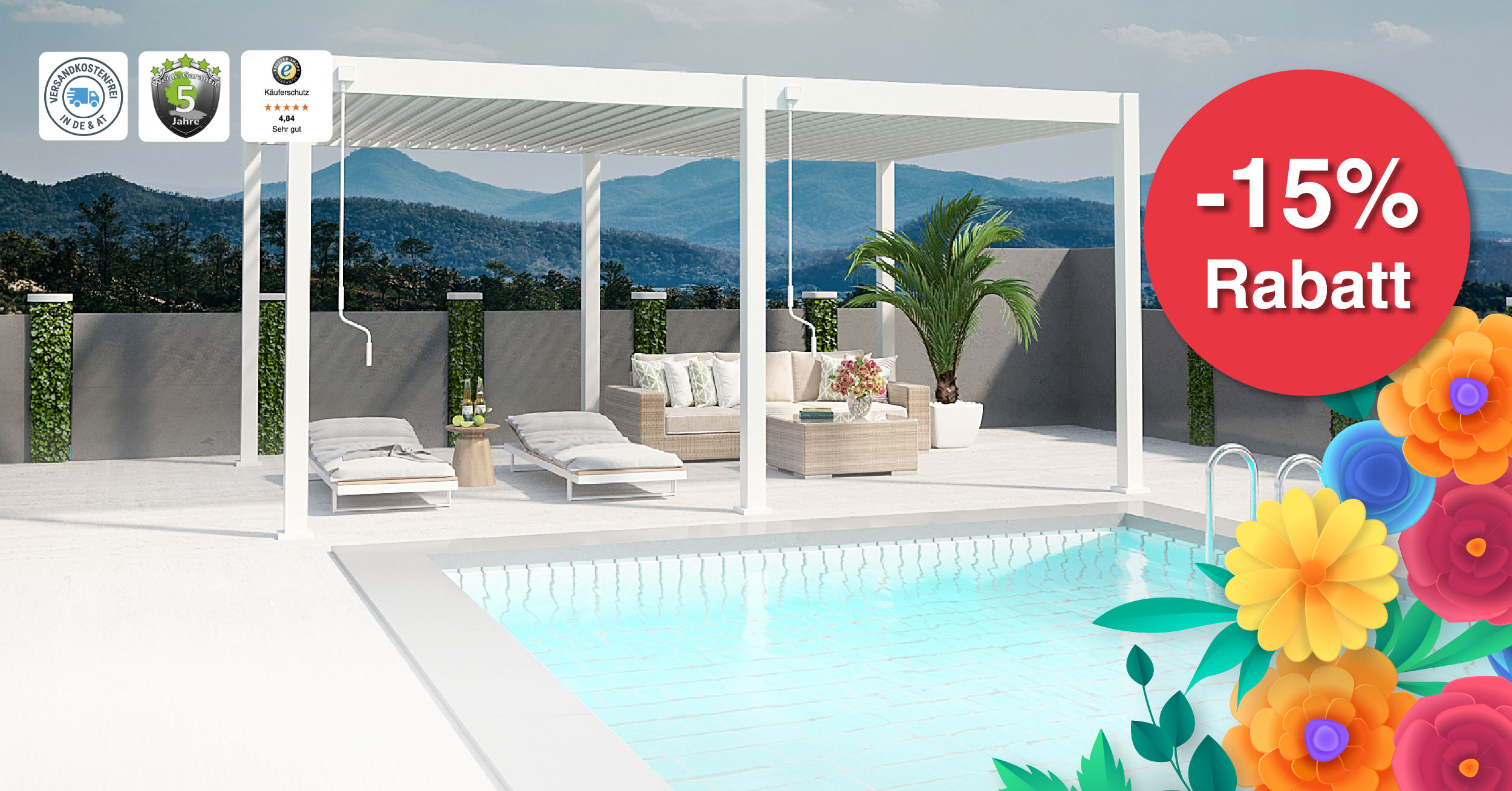 15% auf ausgewählte Pergolen – nur 45 Gutscheine verfügbar!