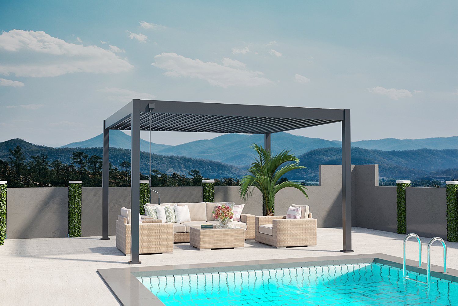 Garten Living Pergola Pavillon mit einstellbarem Stoffdach 3 x 4 m  Terrassen-Vordach Aluminium Sonnenschutz
